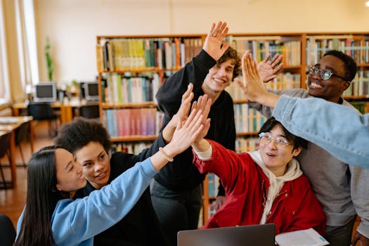 students studying in a library